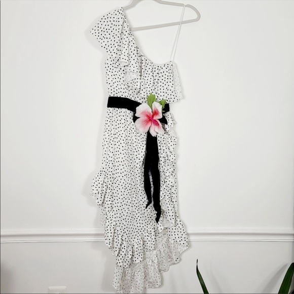 NWT Marianna Senchina One Shoulder Polka Dot Dress s missing flower belt - Picture 3 of 11